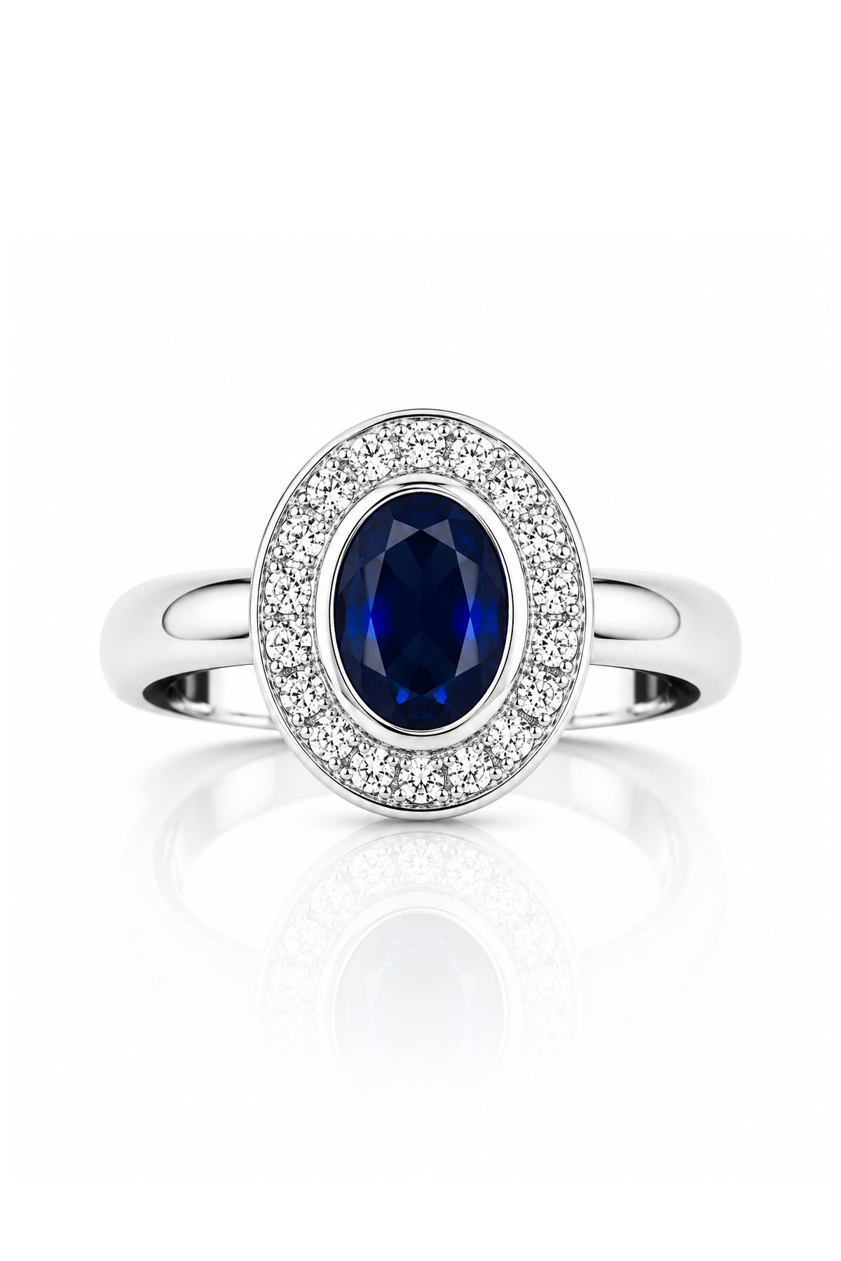 Royal Sapphire Halo Oval Yüzük - 1